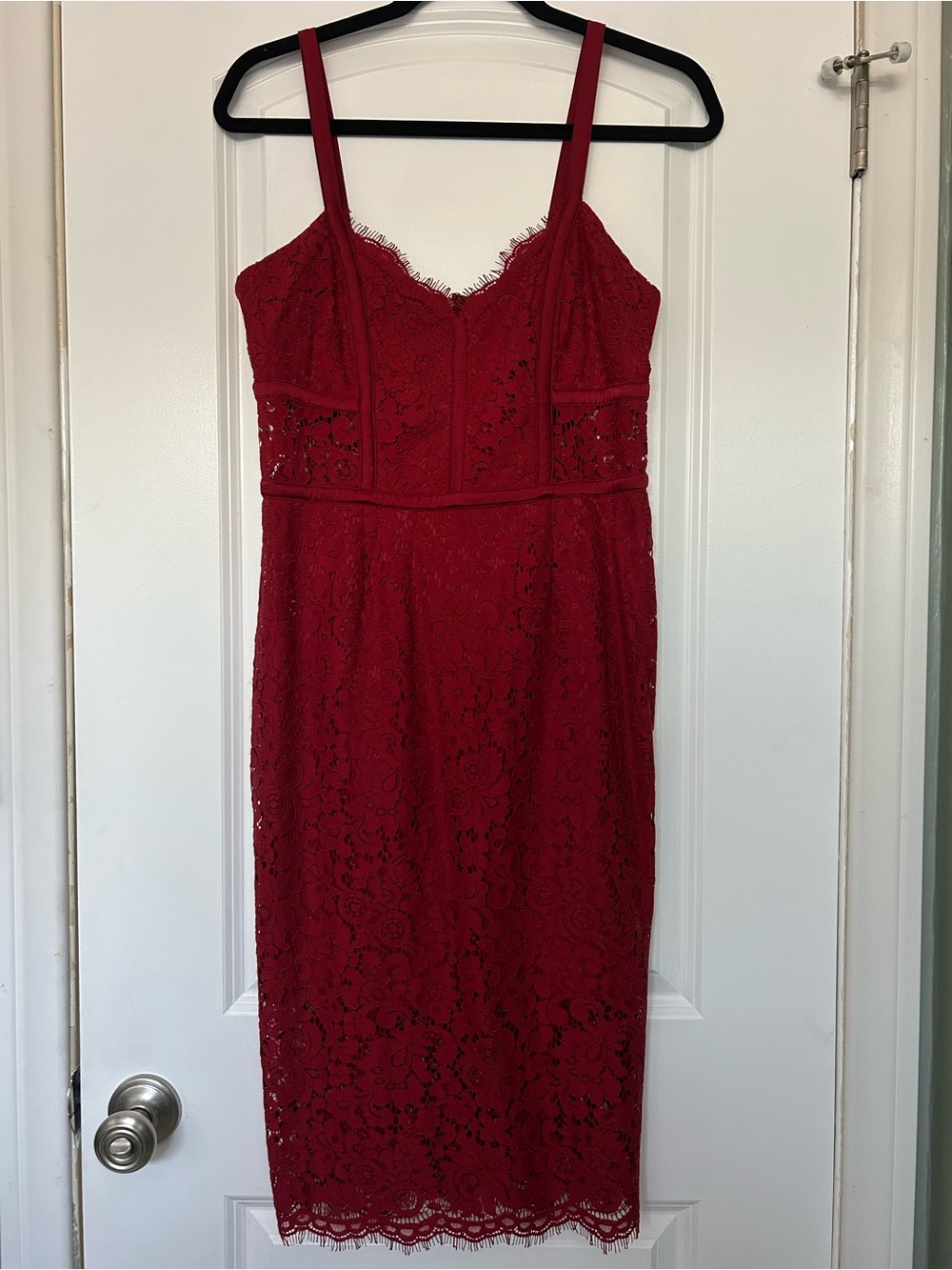 Burgundy Fitted Lace Midi Dress by Express (6)